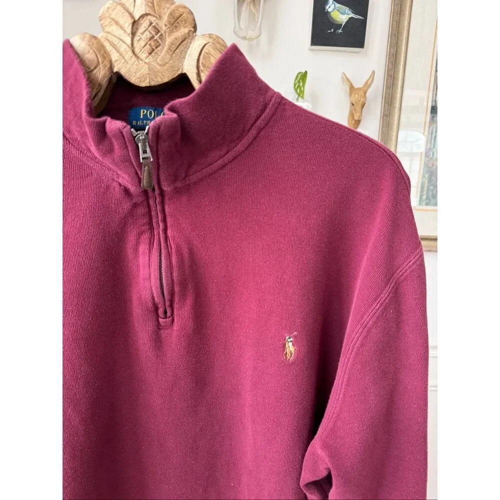 Polo Ralph Lauren 1/4 Zip Burgundy Cotton Pullover XL